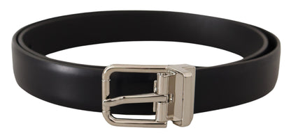 Dolce &amp; Gabbana Elegant Black Leather Belt with Metal Buckle