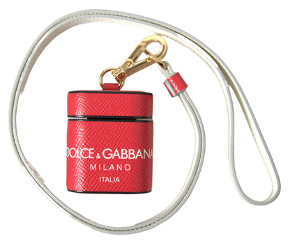 Dolce &amp; Gabbana Elegant Red Calf Leather Airpods Case