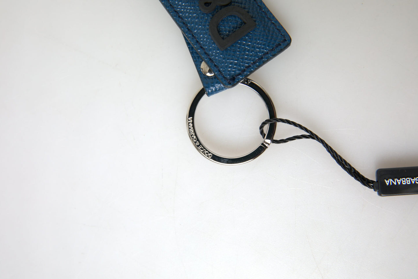 Dolce &amp; Gabbana Elegant Blue Leather Keychain with Silver Accents