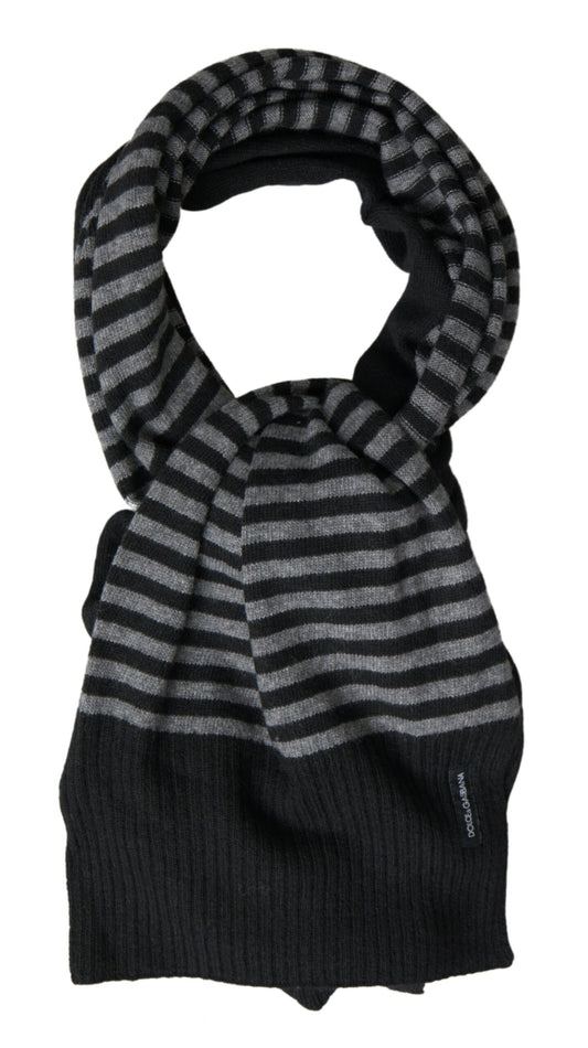 Dolce &amp; Gabbana Black Gray Stripe Wool Neck Wrap Shawl Scarf