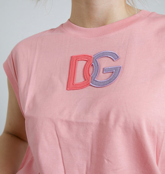 Dolce &amp; Gabbana Pink Cotton DG Logo Crew Neck Tank T-shirt