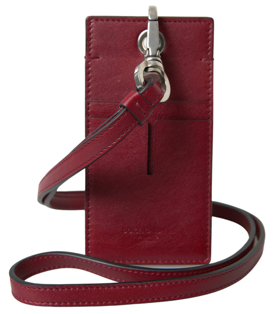 Dolce &amp; Gabbana Elegant Red Leather Cardholder with Lanyard