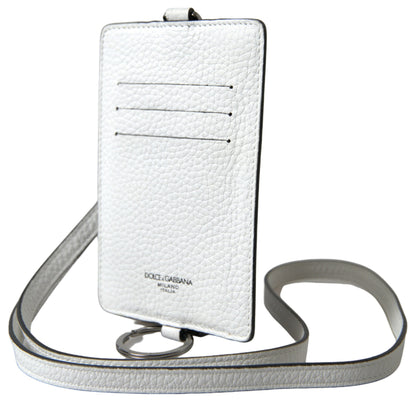 Dolce &amp; Gabbana Elegant White Leather Cardholder Lanyard