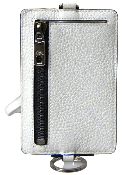 Dolce &amp; Gabbana Elegant White Leather Cardholder Lanyard