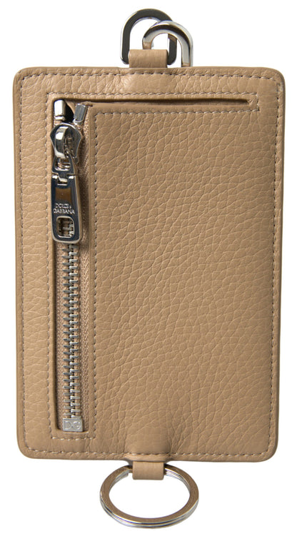 Dolce &amp; Gabbana Elegant Beige Leather Cardholder Wallet