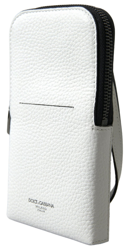 Dolce &amp; Gabbana Elegant White Leather Phone Crossbody Bag