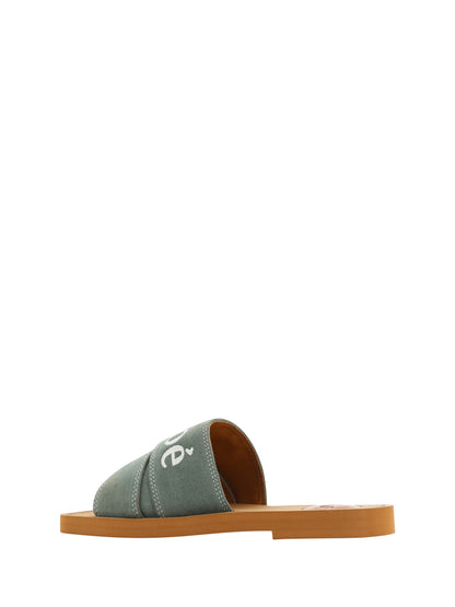 Chloé Elegant Forest Green Cotton Slides