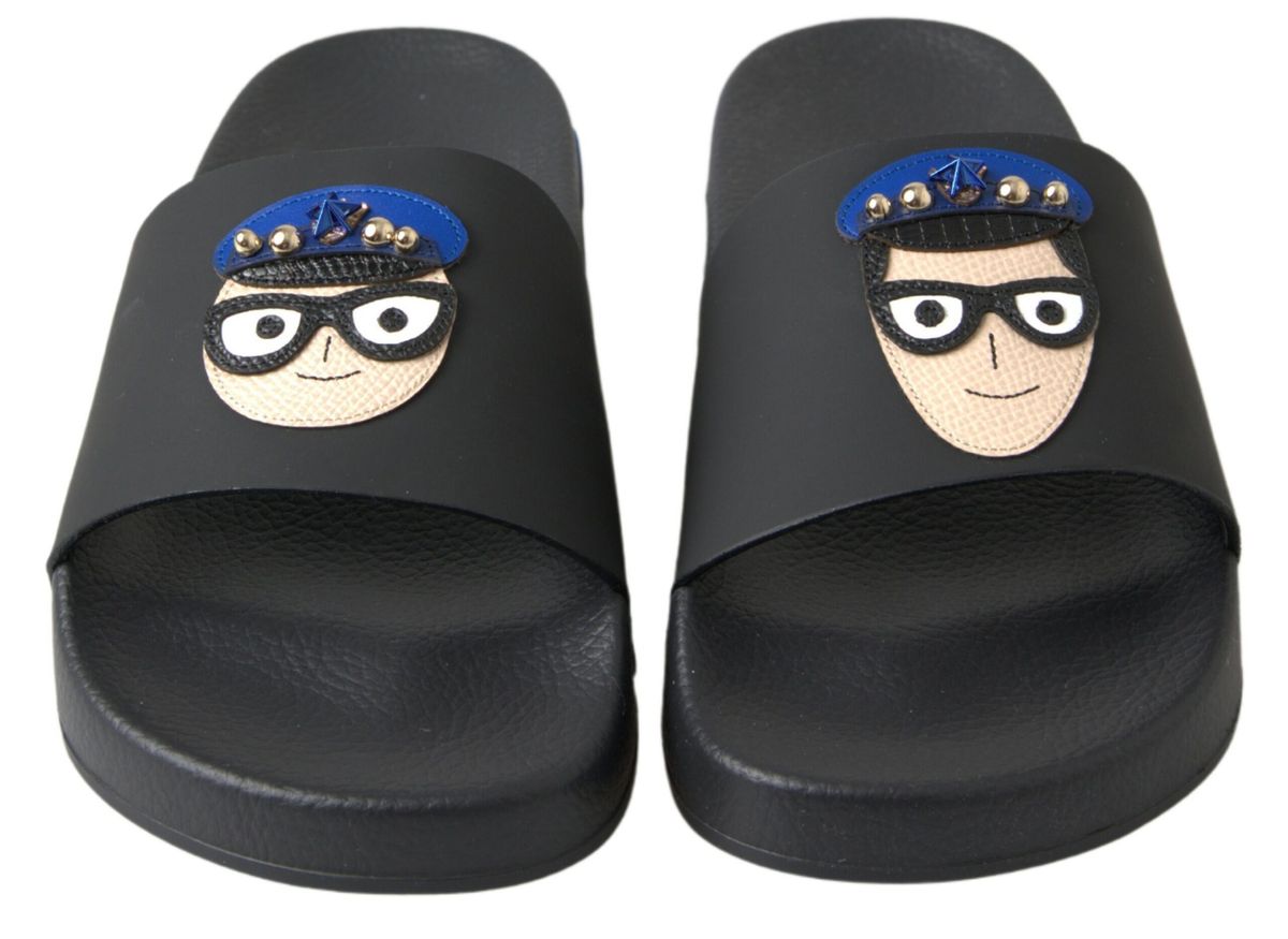 Dolce &amp; Gabbana Black Slides Sandals Beach Saint Barth Shoes