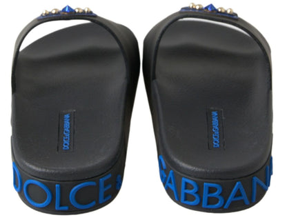 Dolce &amp; Gabbana Black Slides Sandals Beach Saint Barth Shoes