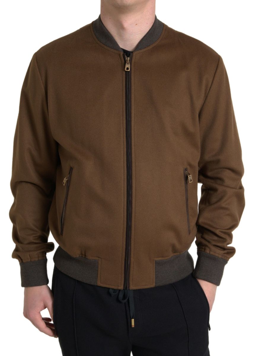 Dolce &amp; Gabbana Elegant Brown Cashmere Bomber Jacket