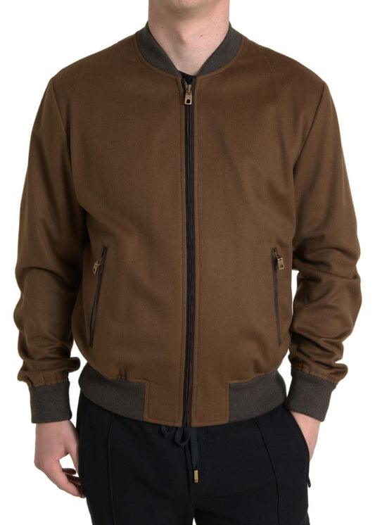 Dolce &amp; Gabbana Elegant Brown Cashmere Bomber Jacket