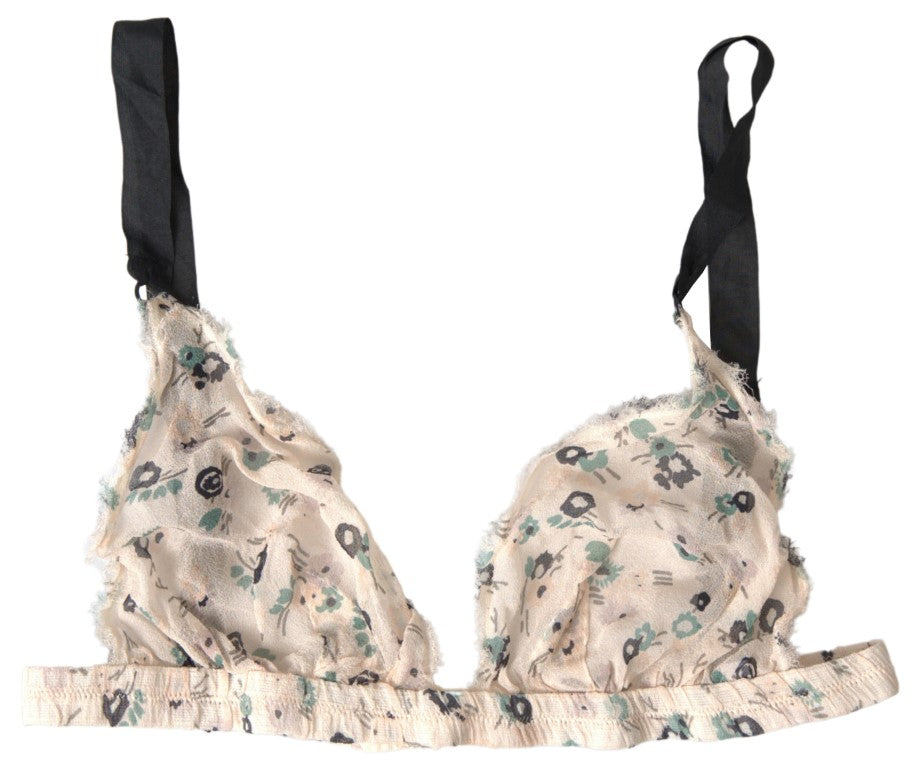 National Costume Elegant Floral Print Beige Bra