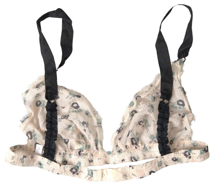 National Costume Elegant Floral Print Beige Bra