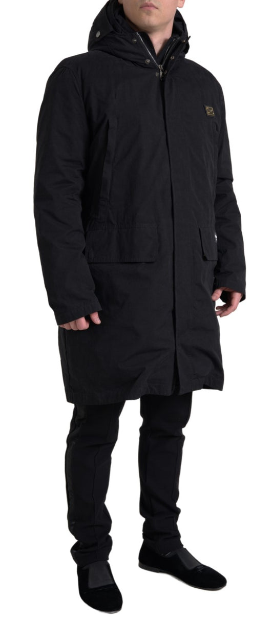 Dolce &amp; Gabbana Elegant Black Hooded Trench Coat