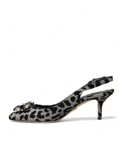 Dolce &amp; Gabbana Crystal Leopard Slingback Heels Pumps