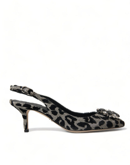 Dolce &amp; Gabbana Crystal Leopard Slingback Heels Pumps