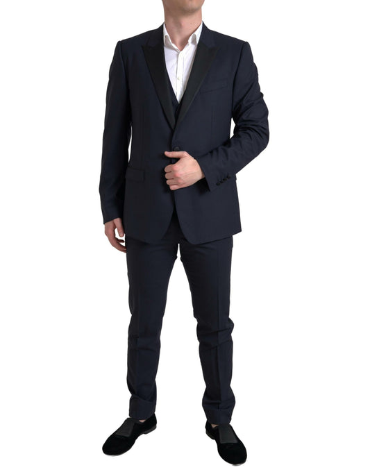 Dolce &amp; Gabbana Elegant Blue &amp; Black Martini Slim Fit Suit