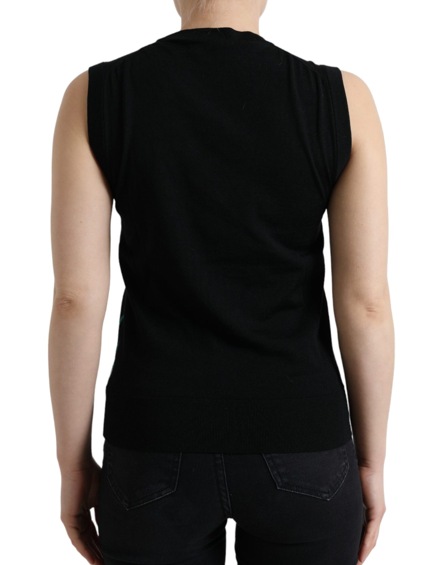 Dolce &amp; Gabbana Elegant Crew Neck Wool Silk Tank with Bird Embroidery