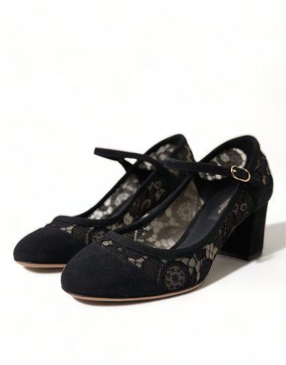 Dolce &amp; Gabbana Elegant Suede Mary Jane Lace Heels