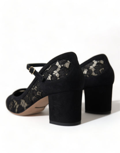 Dolce &amp; Gabbana Elegant Suede Mary Jane Lace Heels