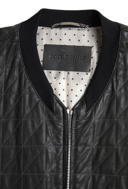 Dolce &amp; Gabbana Elegant Black Leather Bomber Jacket