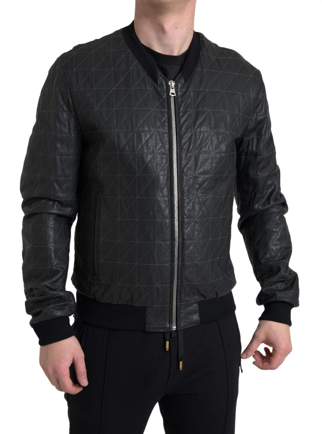 Dolce &amp; Gabbana Elegant Black Leather Bomber Jacket