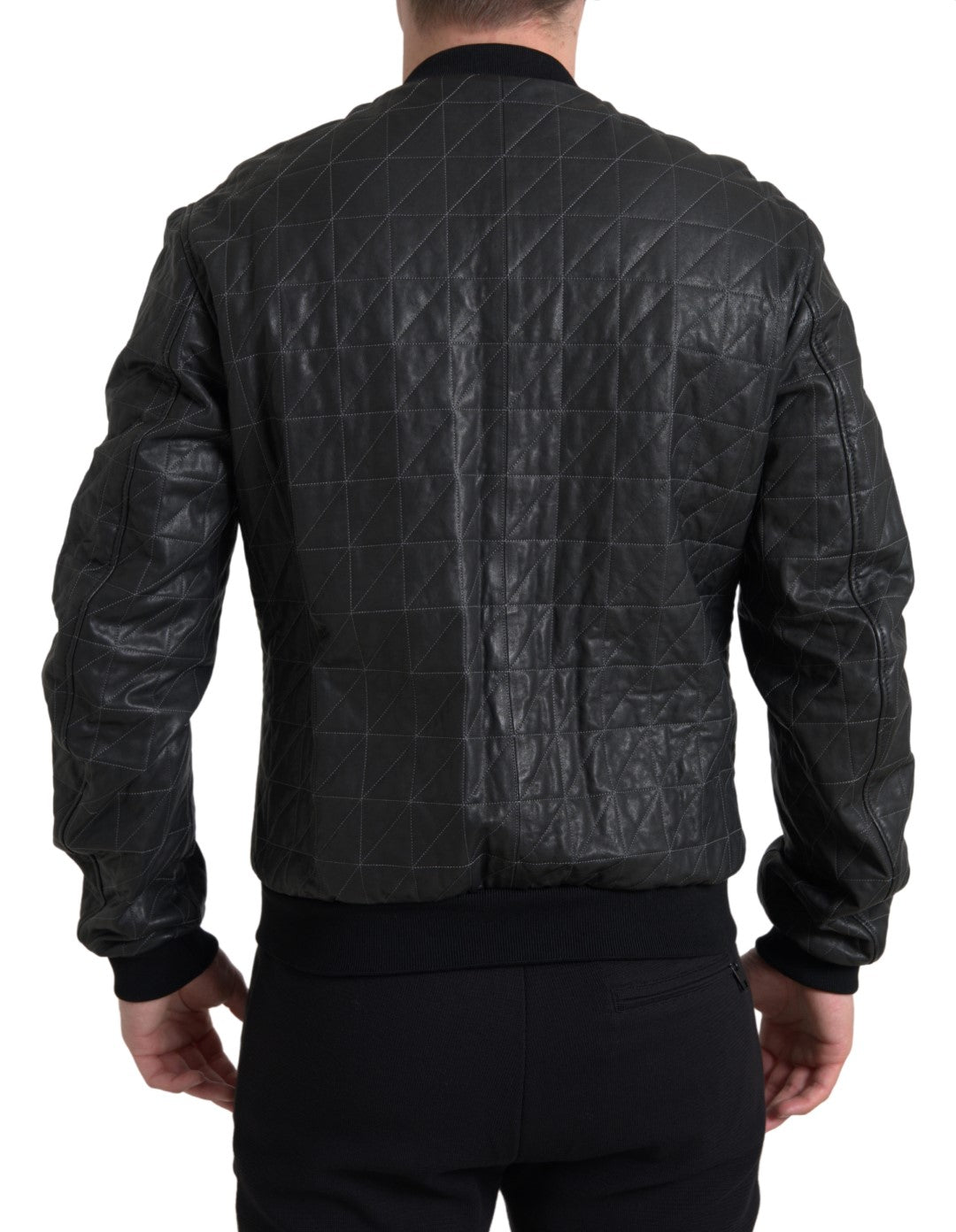 Dolce &amp; Gabbana Elegant Black Leather Bomber Jacket