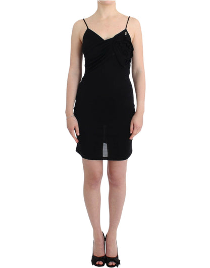 John Galliano Elegant Black Jersey Knee-Length Dress