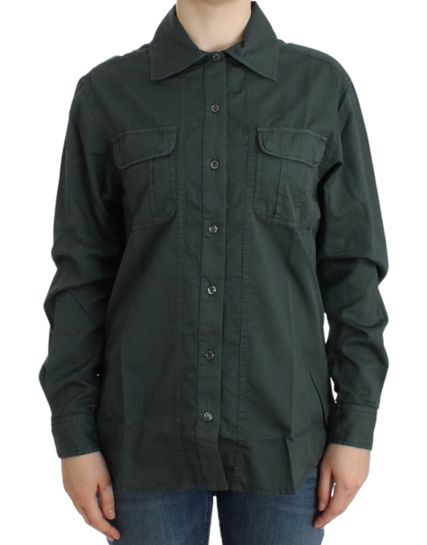 Cavalli Elegant Gray Cotton Button Down Shirt