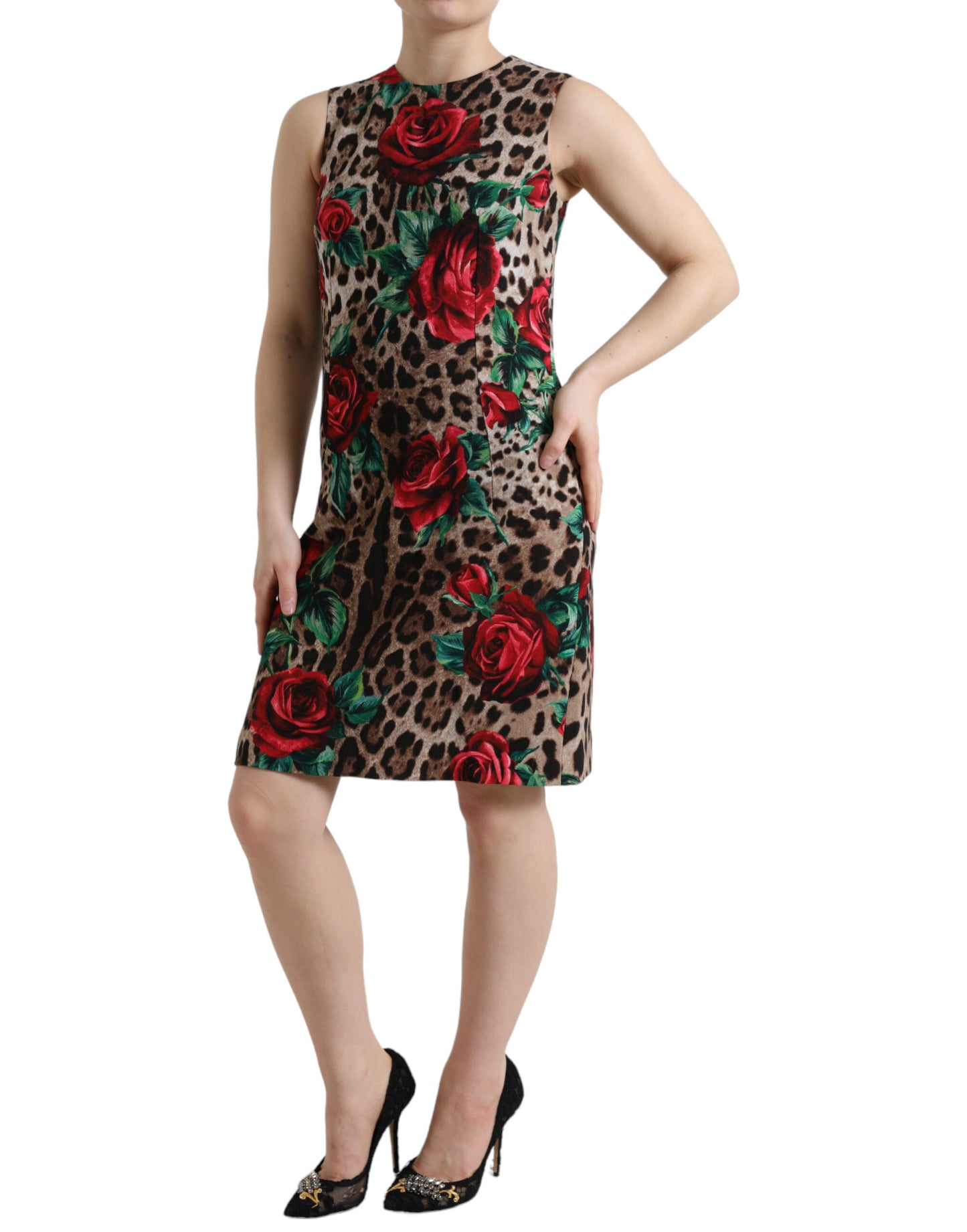 Dolce &amp; Gabbana Elegant Leopard Floral A-Line Dress