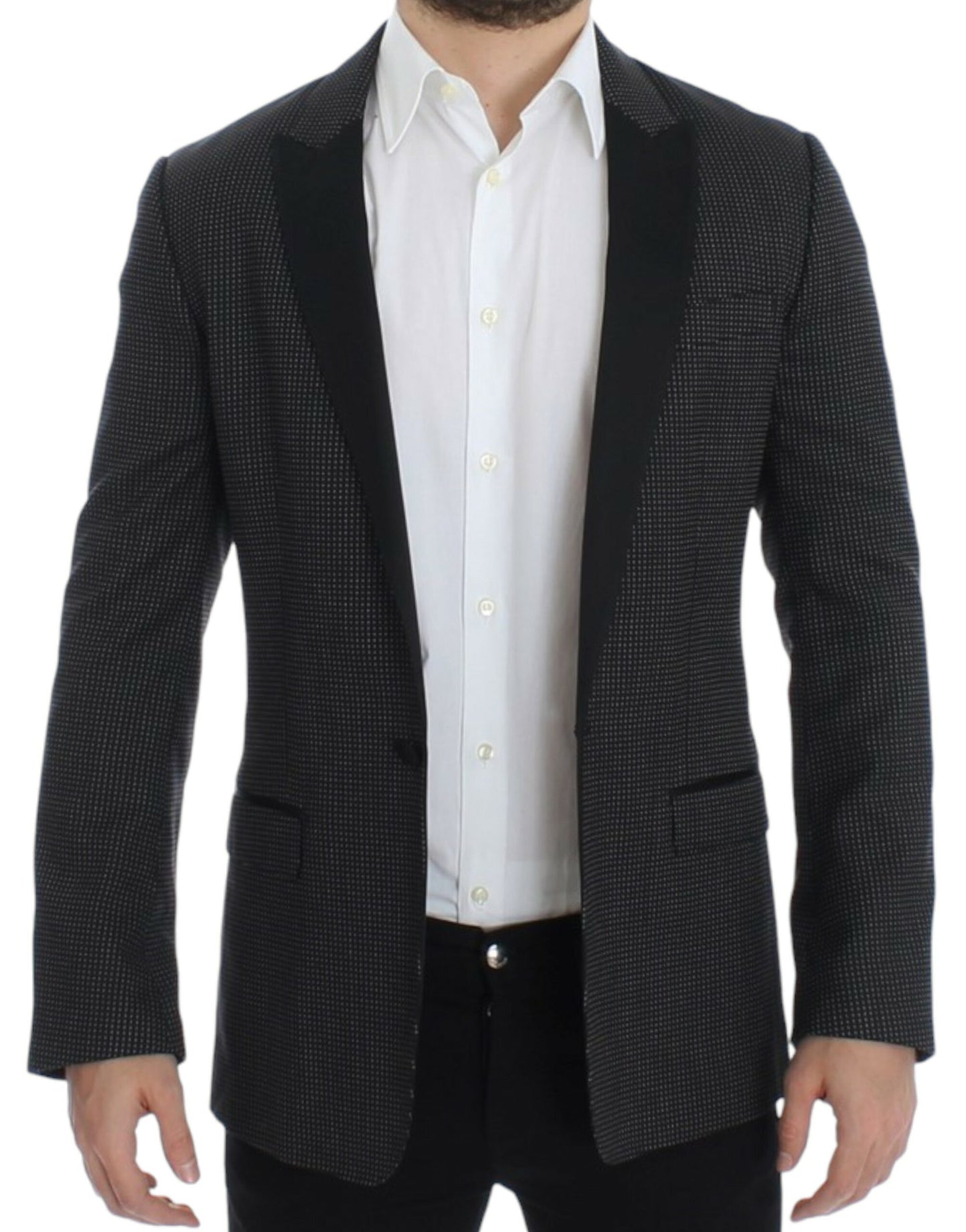 Dolce &amp; Gabbana Elegant Black Polka Dotted Slim Fit Blazer