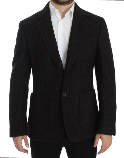 Dolce &amp; Gabbana Burgundy Alpaca Two-Button Blazer Jacket