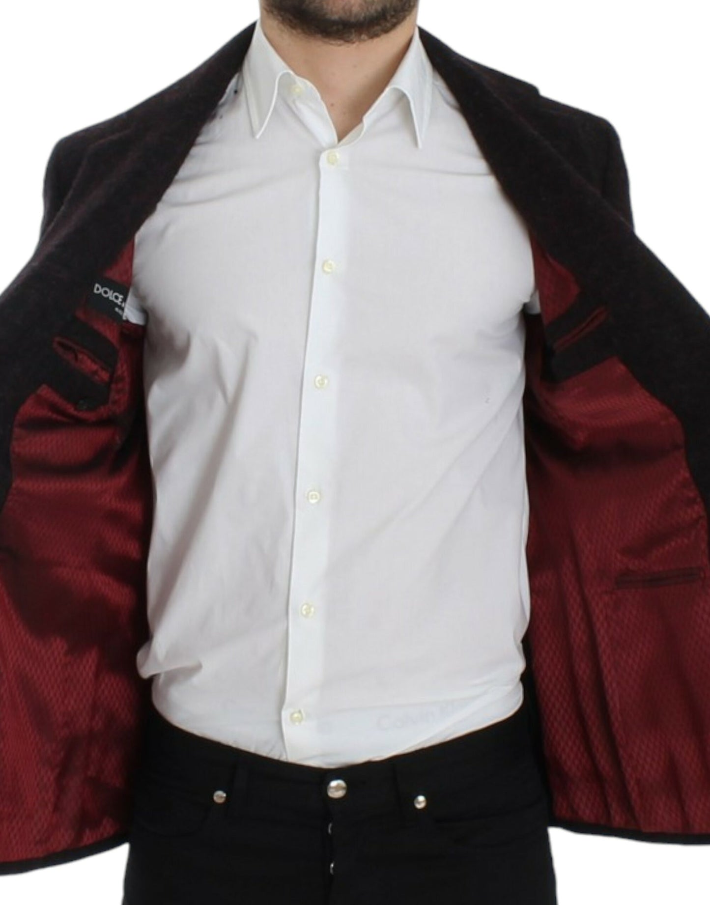 Dolce &amp; Gabbana Burgundy Alpaca Two-Button Blazer Jacket