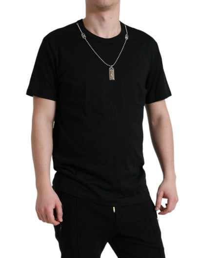 Dolce &amp; Gabbana Black Cotton Dog Tag Round Neck T-shirt