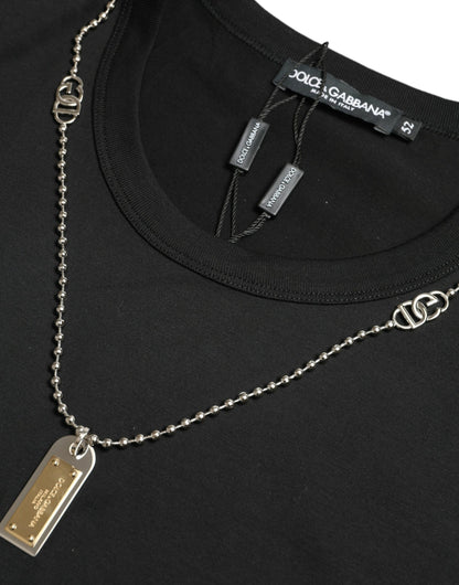 Dolce &amp; Gabbana Black Cotton Dog Tag Round Neck T-shirt