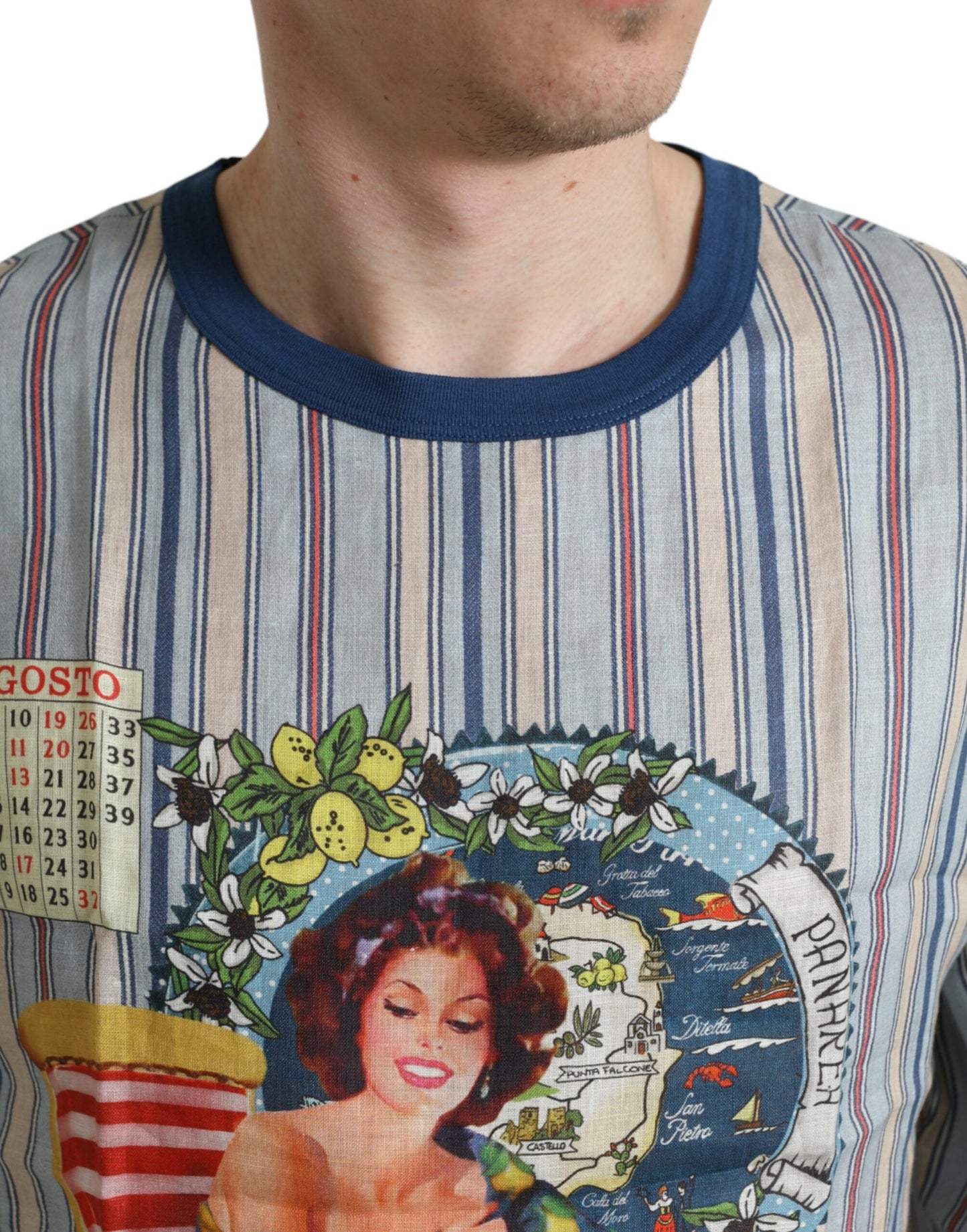 Dolce &amp; Gabbana Multicolor Agosto Print Linen T-shirt