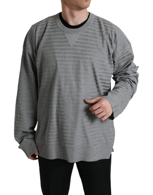 Dolce & Gabbana Elegant Gray Striped Silk Crewneck Pullover