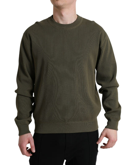 Dolce &amp; Gabbana Green Cotton Crew Neck Men Pullover Sweater