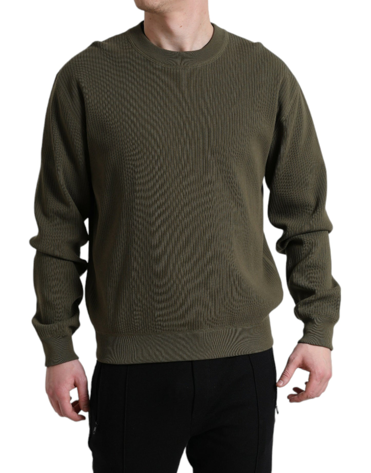 Dolce &amp; Gabbana Green Cotton Crew Neck Men Pullover Sweater