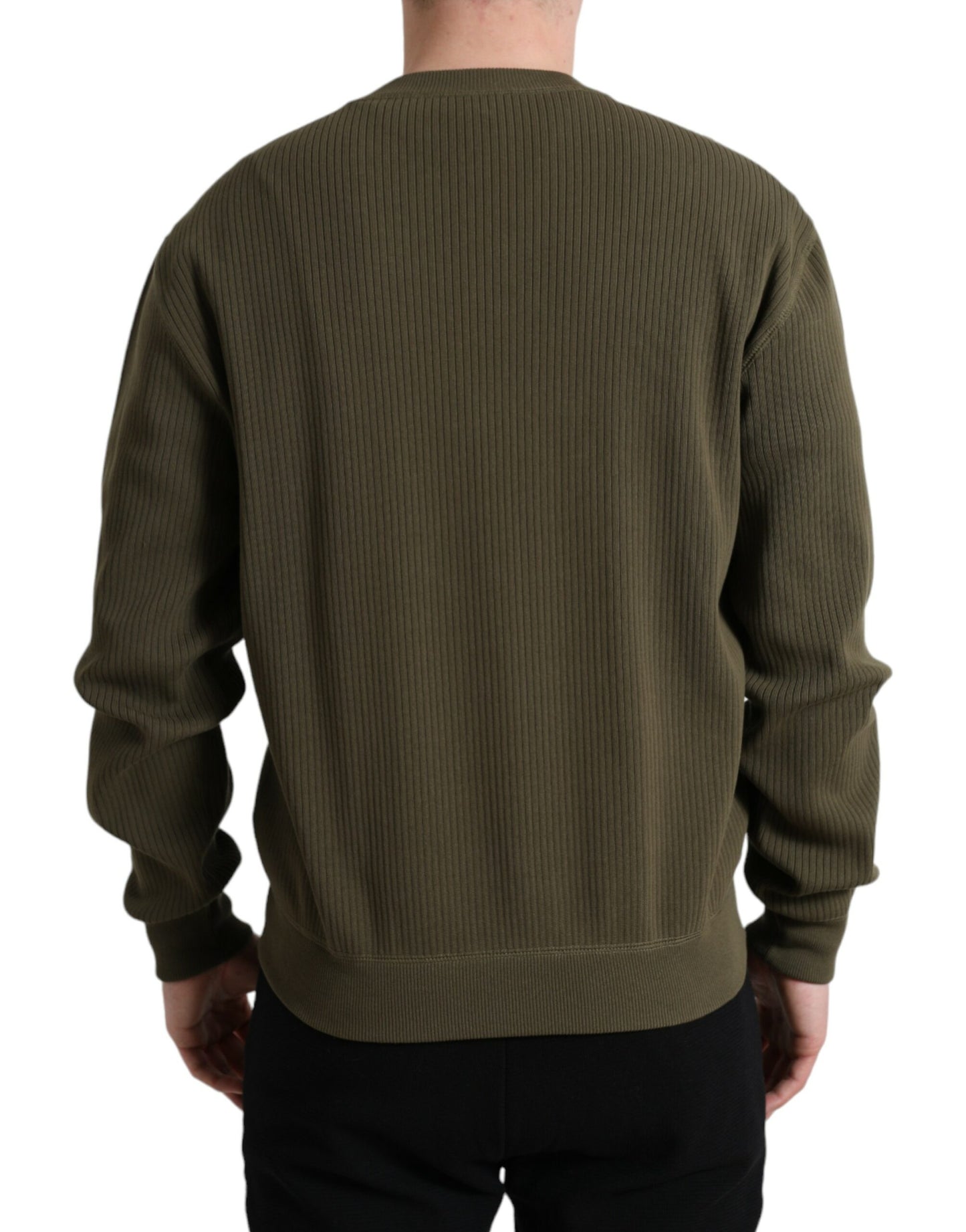 Dolce &amp; Gabbana Green Cotton Crew Neck Men Pullover Sweater