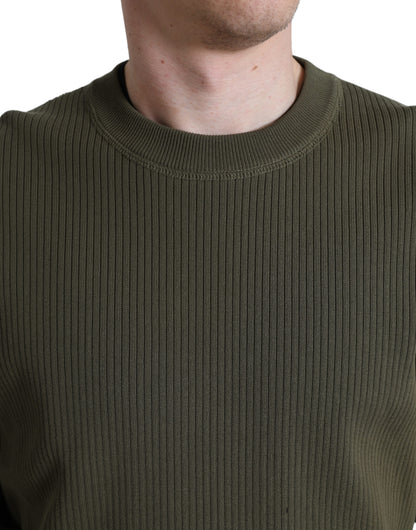 Dolce &amp; Gabbana Green Cotton Crew Neck Men Pullover Sweater