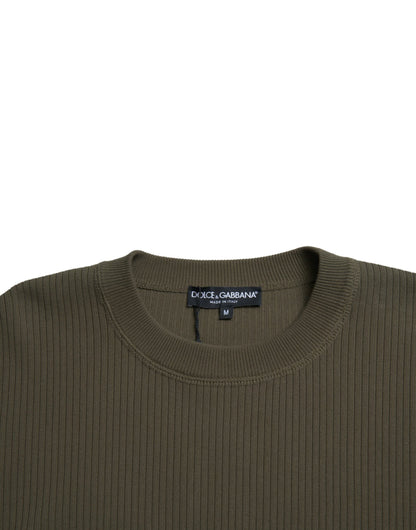 Dolce &amp; Gabbana Green Cotton Crew Neck Men Pullover Sweater