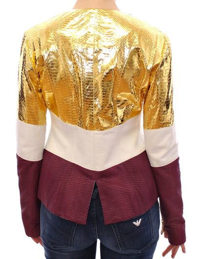 Vladimiro Gioia Elegant Metallic Croc Print Leather Jacket