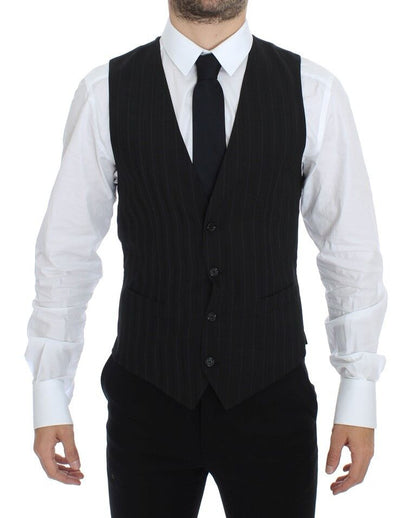 Dolce &amp; Gabbana Black Striped Stretch Dress Vest Gilet