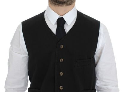 Dolce &amp; Gabbana Black Cotton Blend Dress Vest Gilet