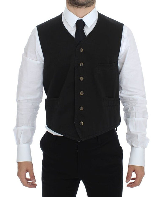 Dolce &amp; Gabbana Black Cotton Blend Dress Vest Gilet