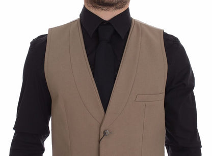 Dolce &amp; Gabbana Beige Cotton Slim Fit Button Front Dress Vest