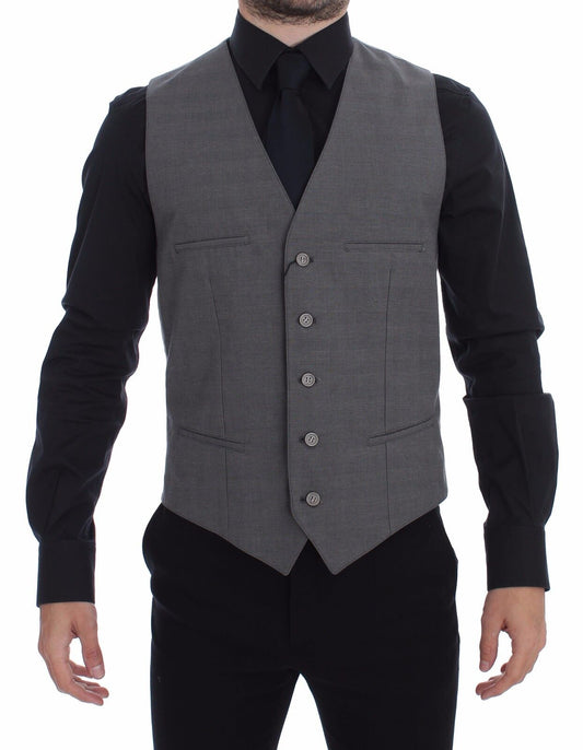 Dolce &amp; Gabbana Gray Cotton Slim Fit Button Front Dress Vest