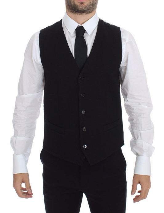 Dolce &amp; Gabbana Black Cotton Dress Vest Blazer Jacket