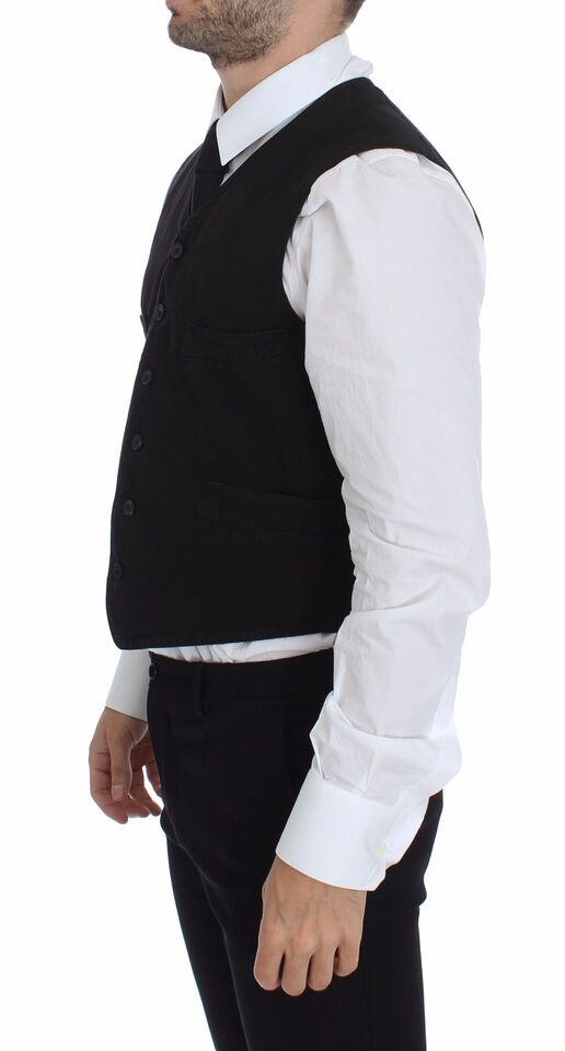 Dolce &amp; Gabbana Black Flax Cotton Dress Vest Blazer